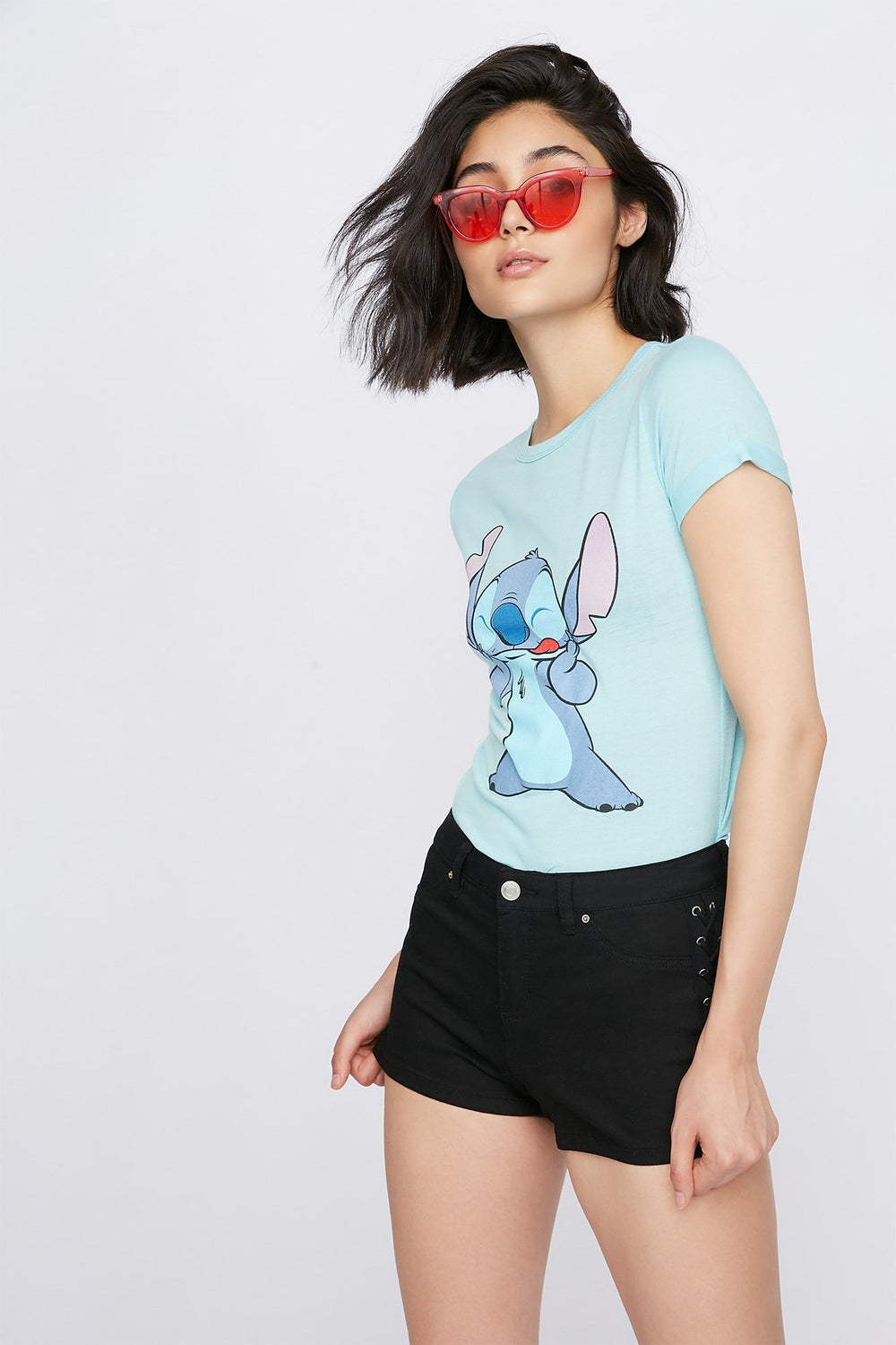 Women T-shirt à imprimé Lilo & Stitch Bleu mer