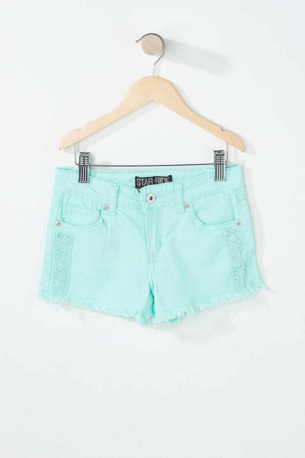 Kids Short en denim coloré avec franges pour fille Bleu mer