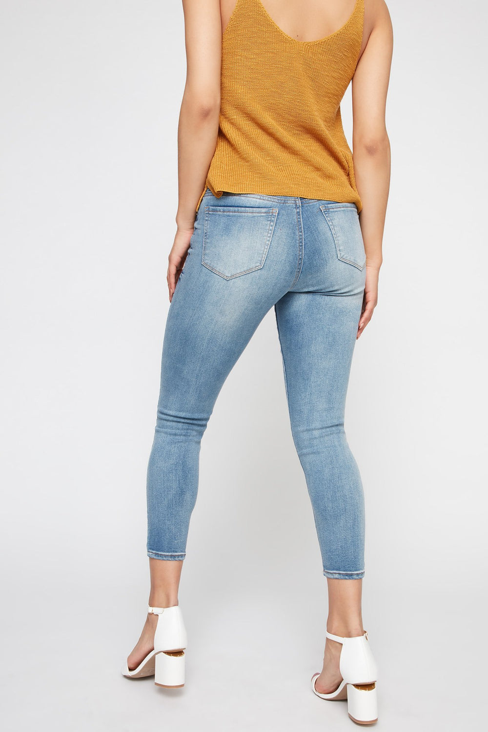Women Jean court fleuri à taille haute Bleu moyen