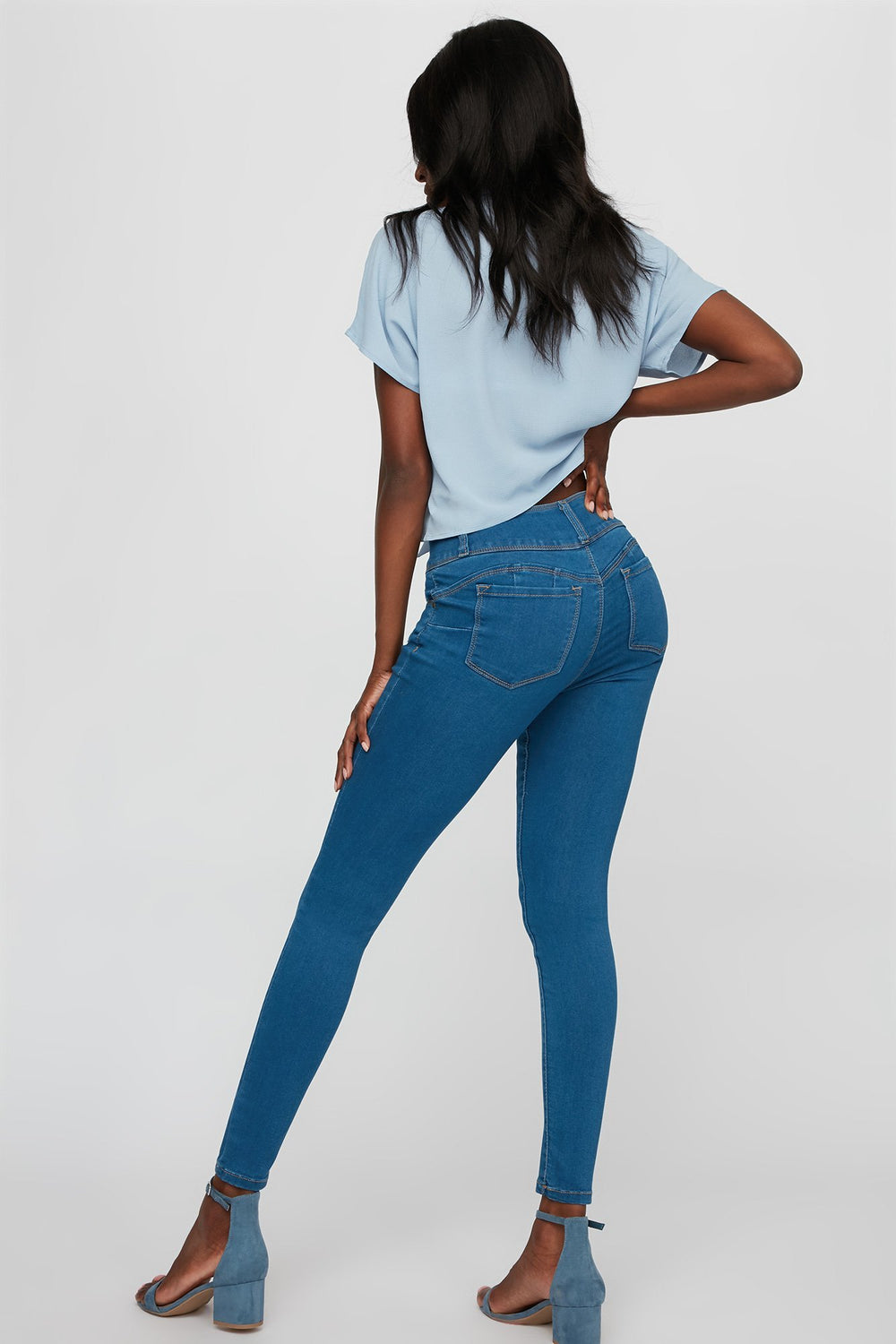 Women Jean remonte-fesses avec patte de boutonnage triple Bleu moyen
