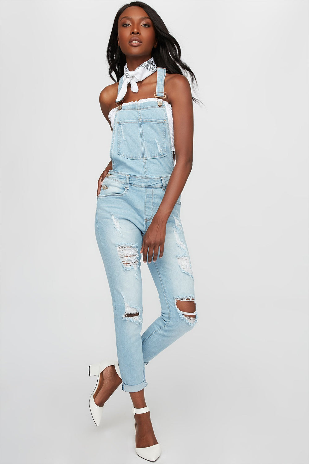 Women Salopette étroite d'aspect usé Bleu moyen