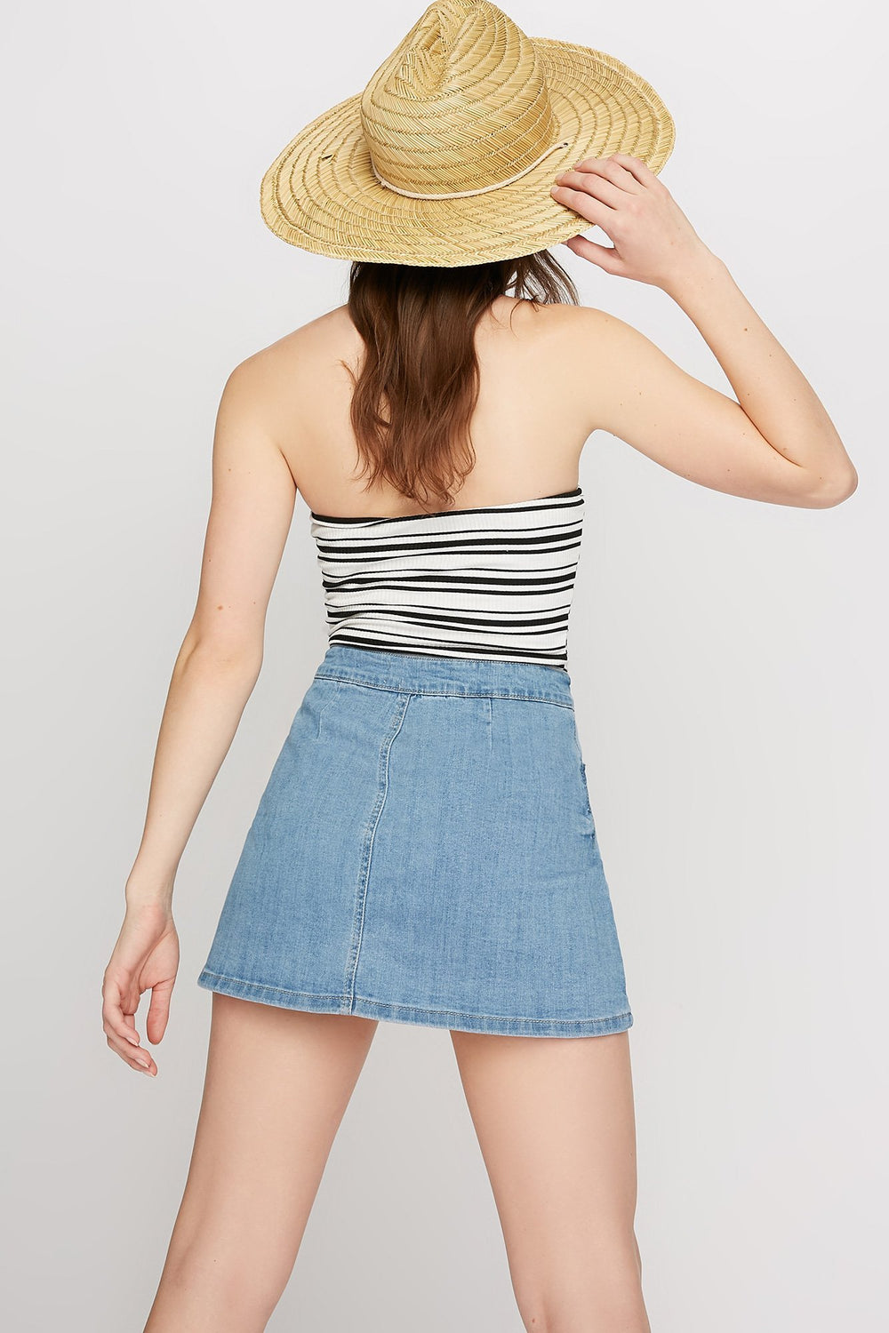 Women Short en denim boutonnée à taille haute Bleu moyen