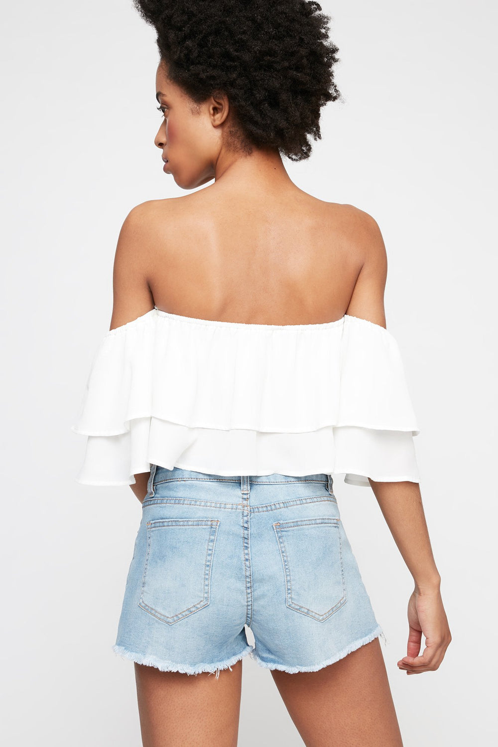 Women Short en denim London perlé avec franges Bleu moyen
