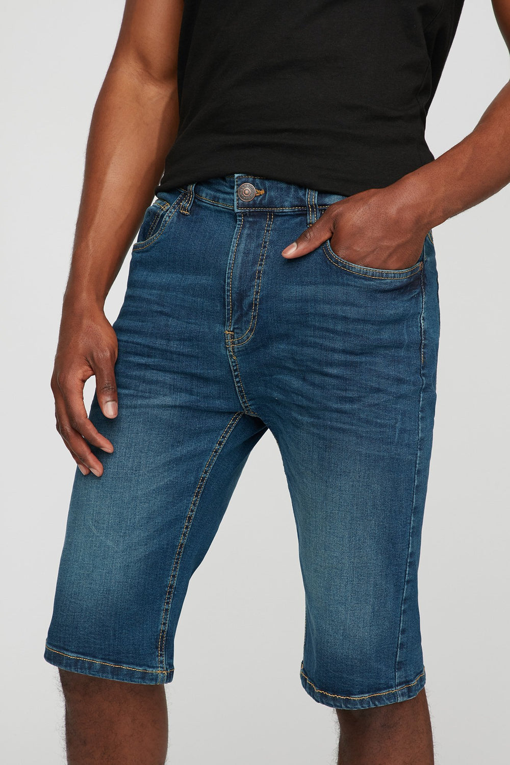 Men Short en denim mince délavé moyen Bleu moyen