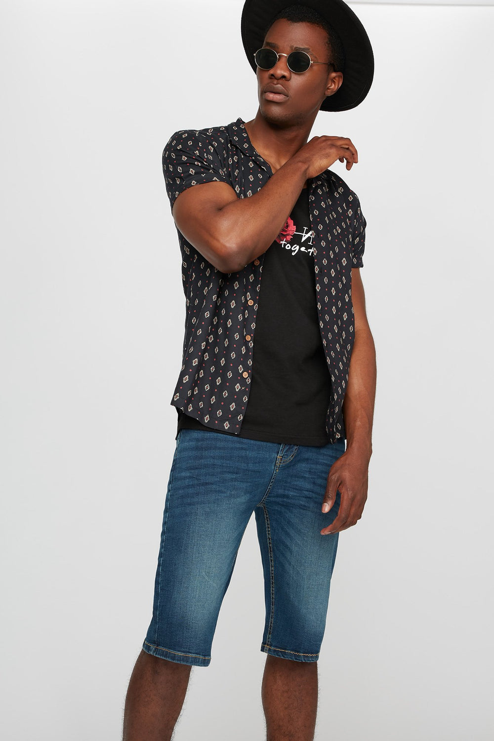 Men Short en denim mince délavé moyen Bleu moyen