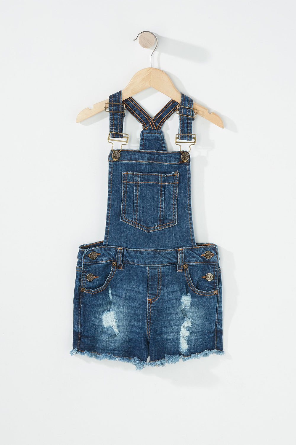 Kids Salopette-short d'aspect usé avec franges pour fille Bleu moyen
