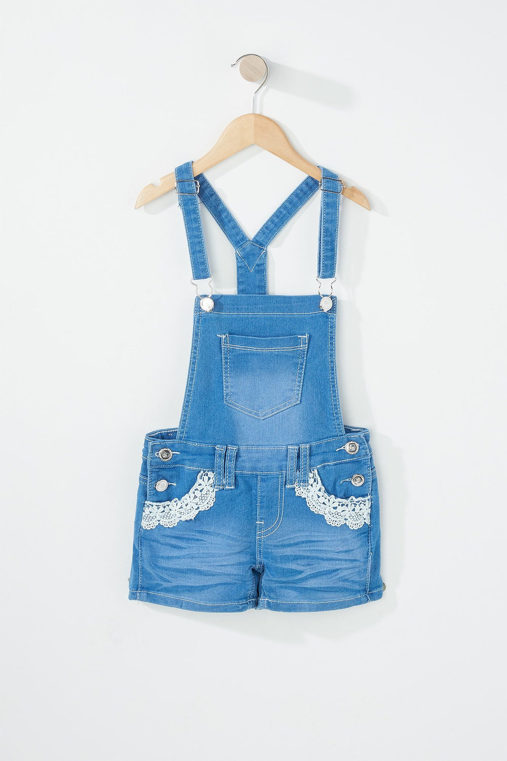 Kids Salopette-short en denim crocheté pour fille Bleu moyen