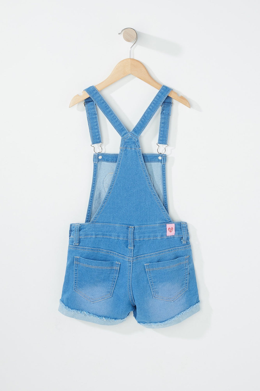 Kids Salopette-short en denim d'aspect usé avec cur scintillant pour fille Bleu moyen
