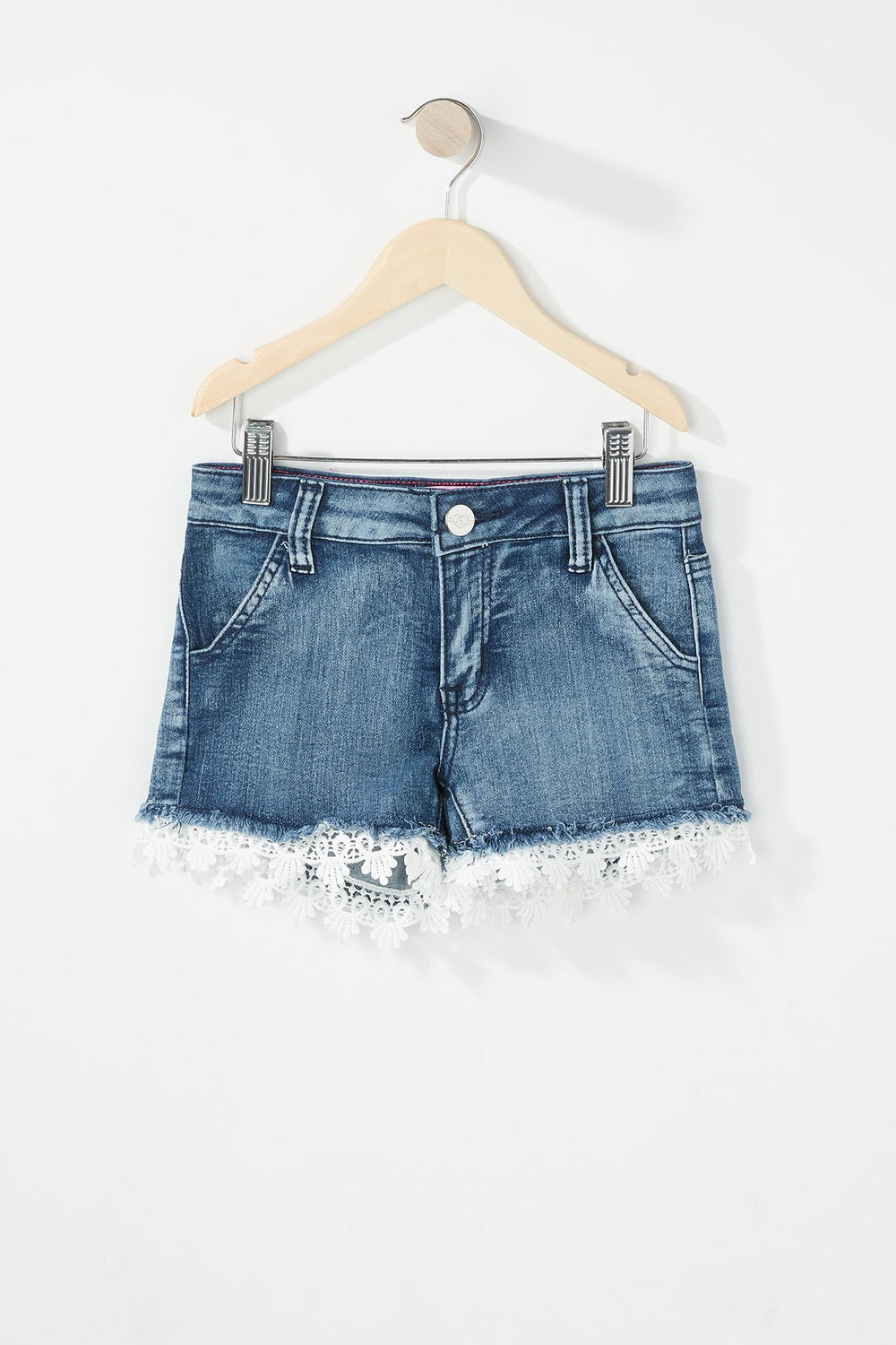 Kids Short en denim à liséré crocheté pour fille Bleu moyen