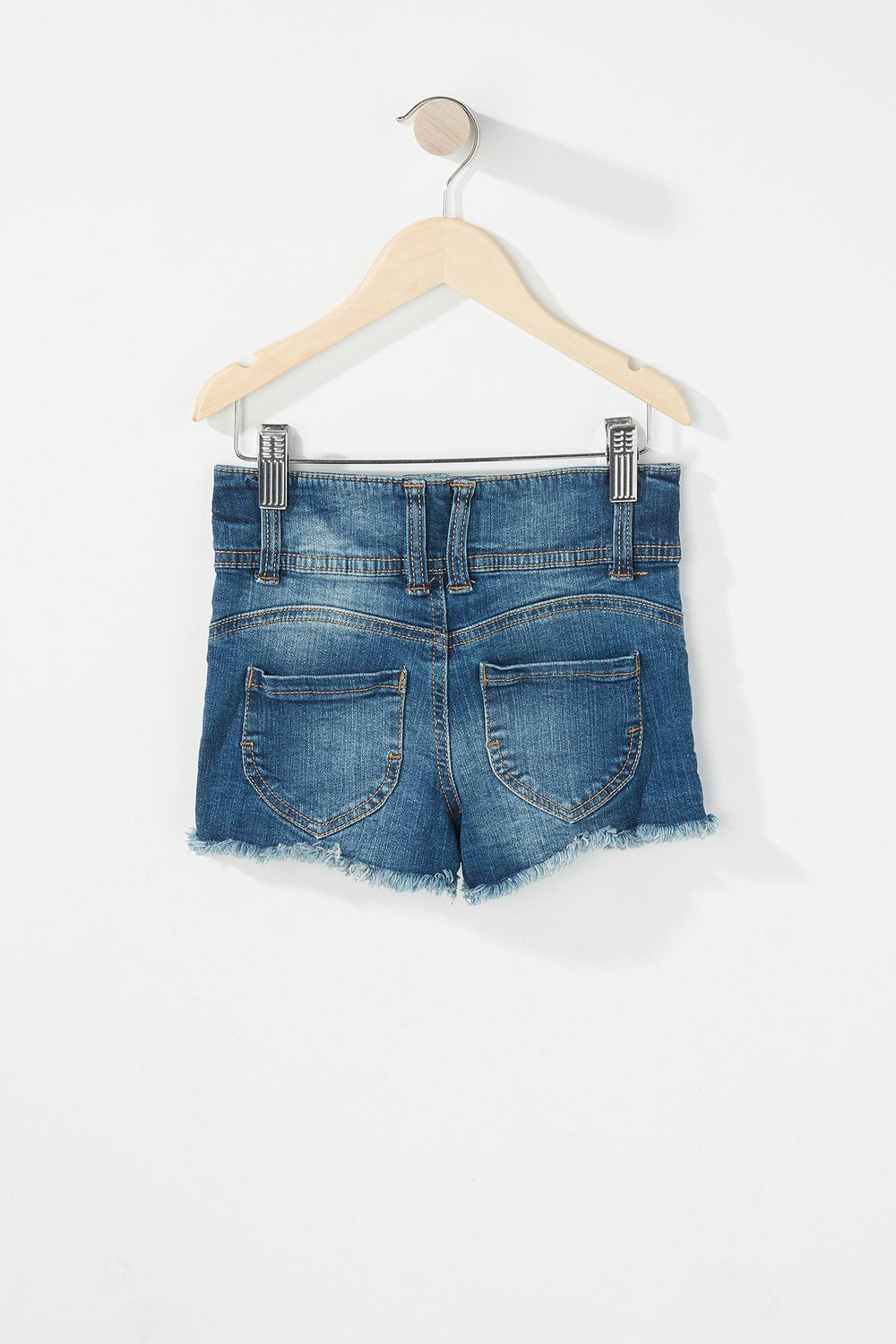 Kids Short en denim à patte de boutonnage truple avec franges pour fille Bleu moyen
