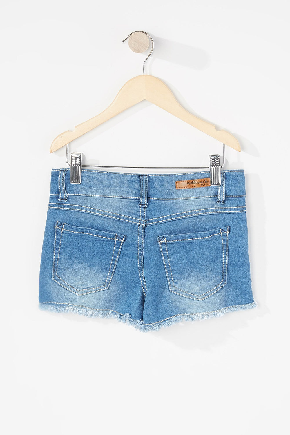 Kids Short en denim d'aspect usé à broderies tribales avec franges pour fille Bleu moyen