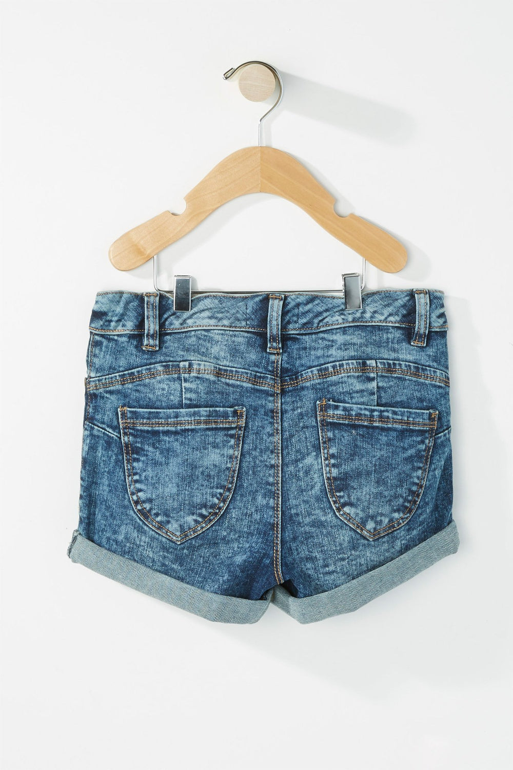 Kids Short en denim d'aspect usé à revers roulés pour fille Bleu moyen