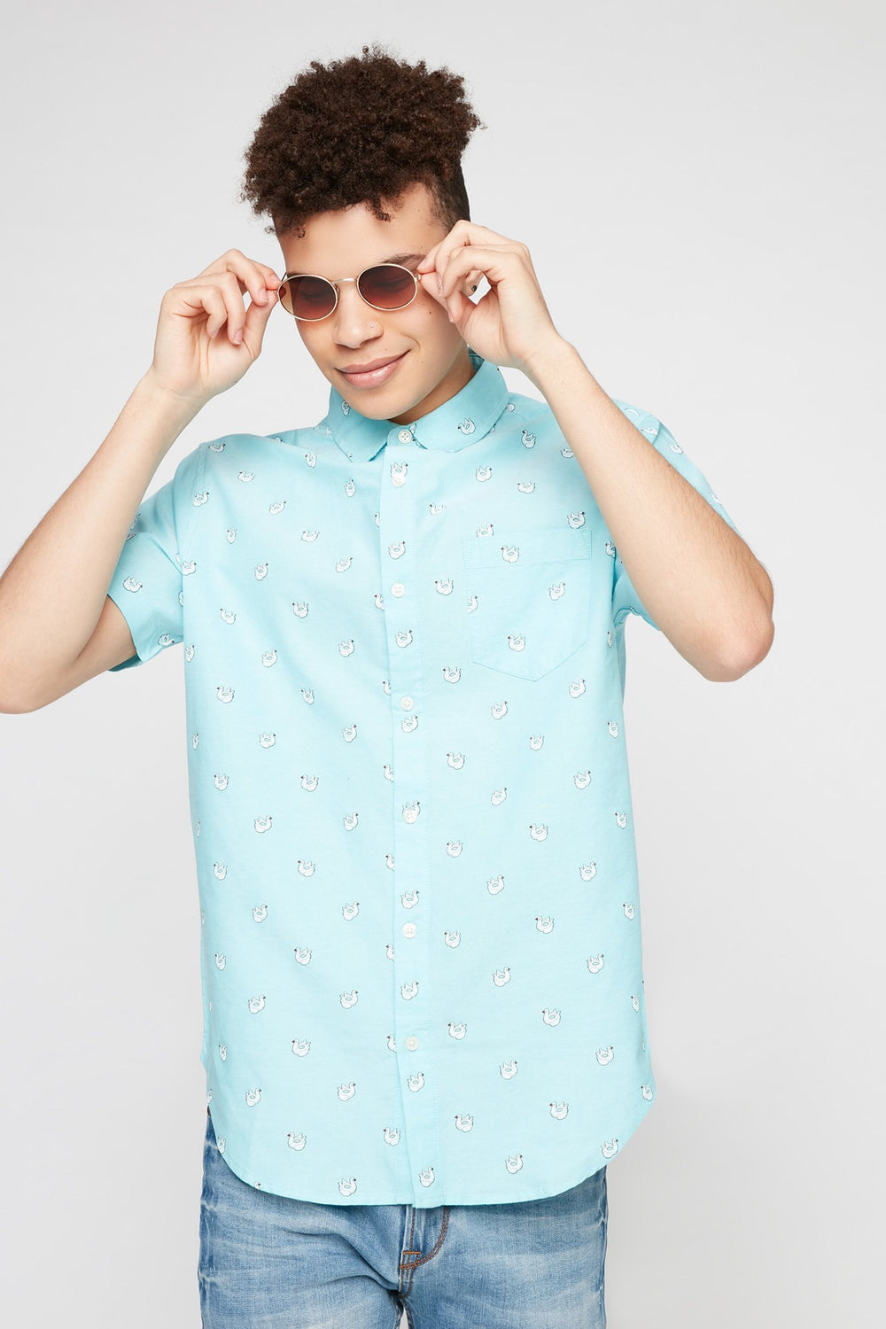 Men Chemise boutonnée imprimée Bleu pâle