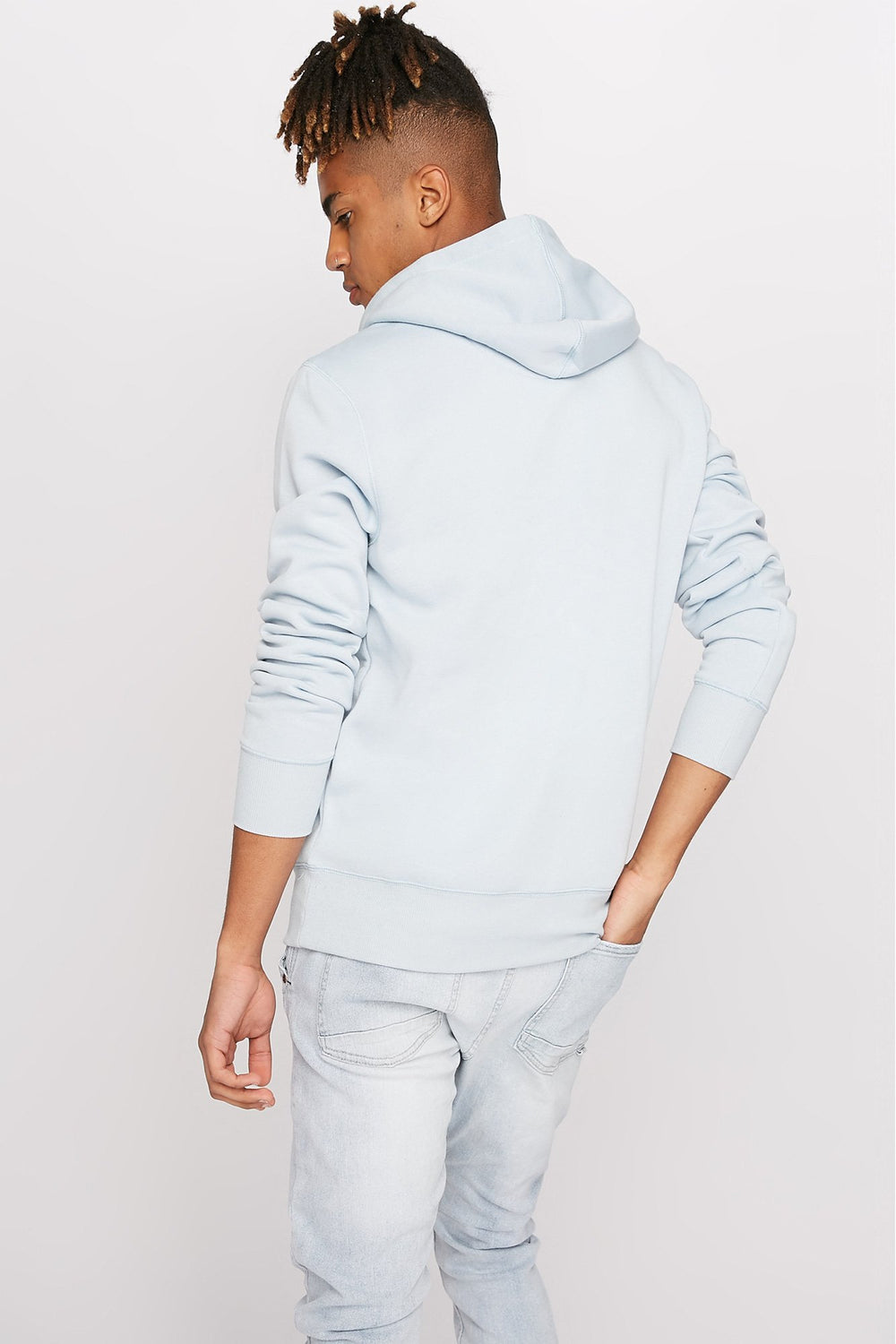 Men Haut henley à capuchon à enfiler avec taille coulissante Bleu pâle
