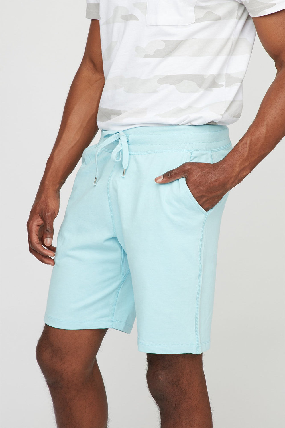 Men Short de jogging mince en molleton à taille coulissante Bleu pâle
