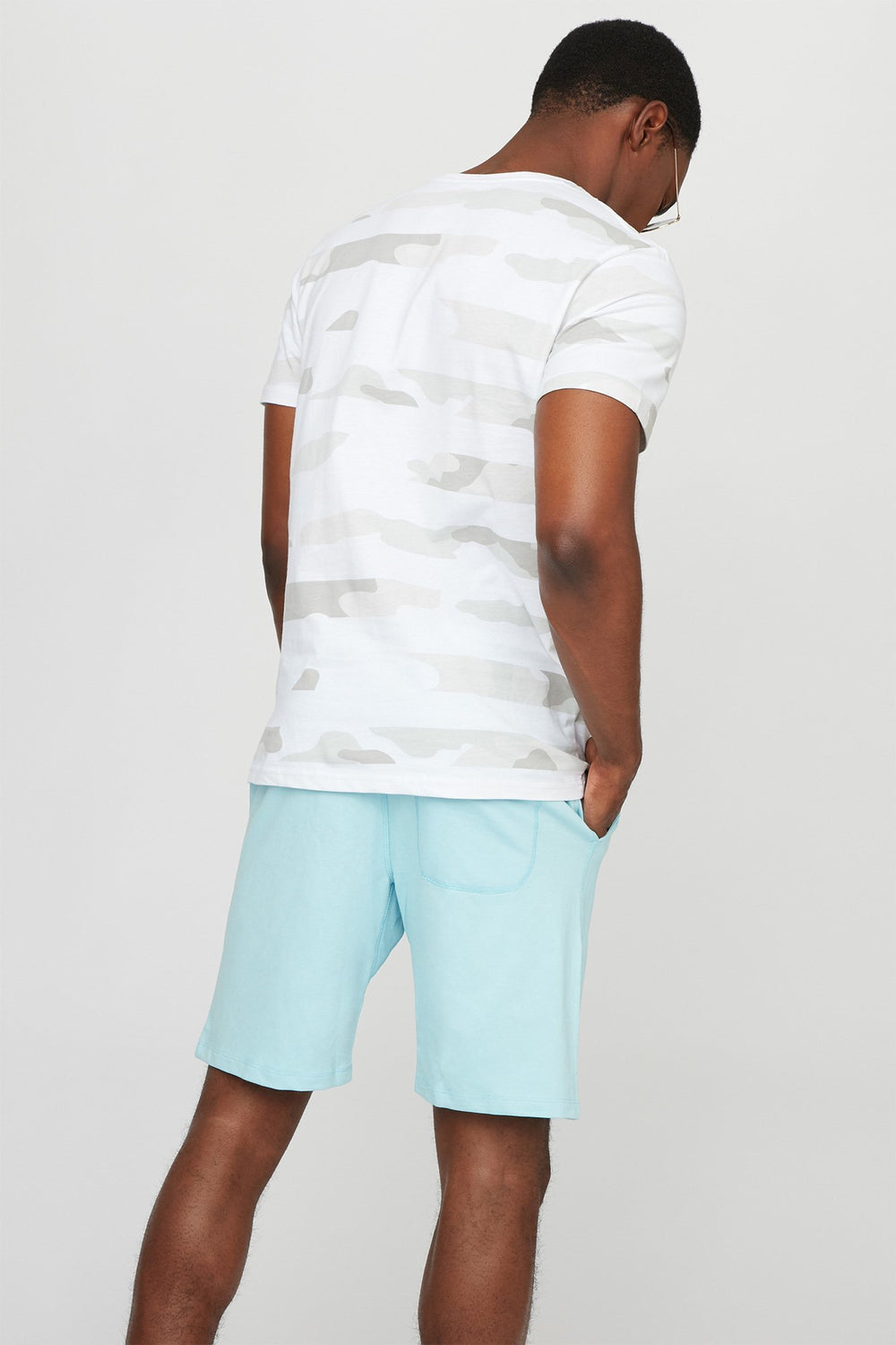 Men Short de jogging mince en molleton à taille coulissante Bleu pâle
