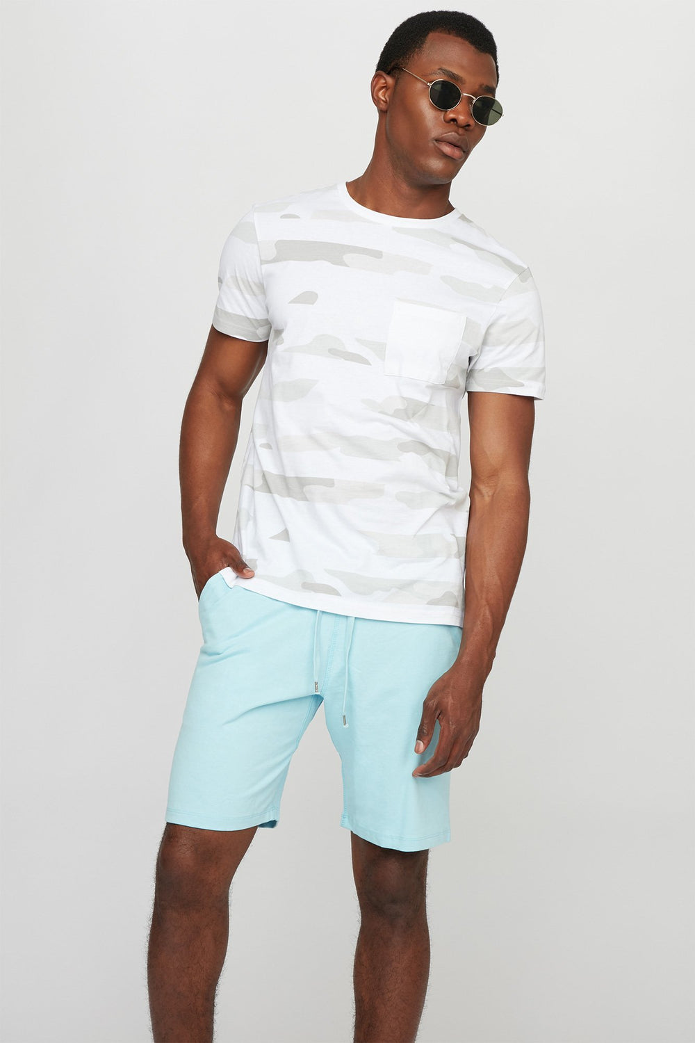Men Short de jogging mince en molleton à taille coulissante Bleu pâle
