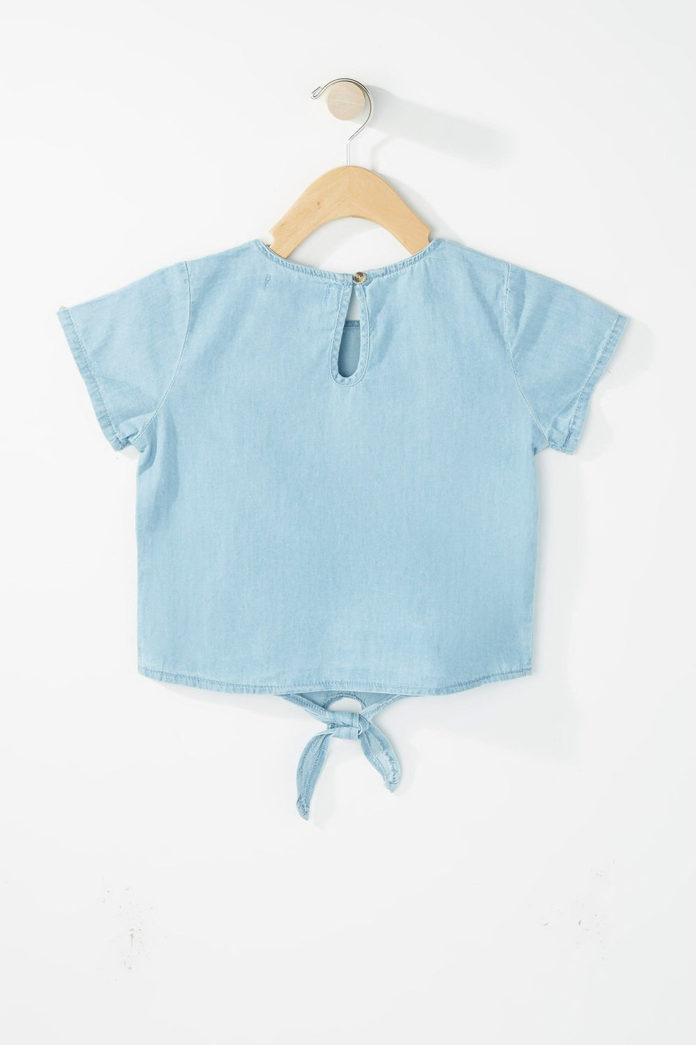 Kids Blouse chambray noué devant avec poche pour fille Bleu pâle
