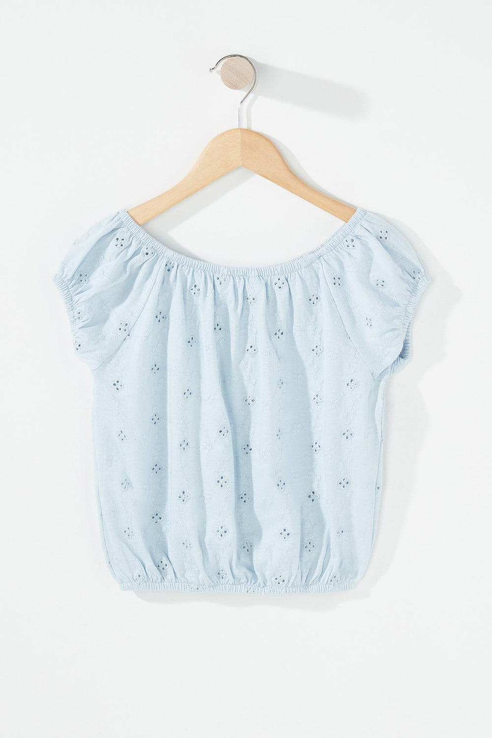 Kids Blouse courte perforée à épaules dénudées pour fille Bleu pâle