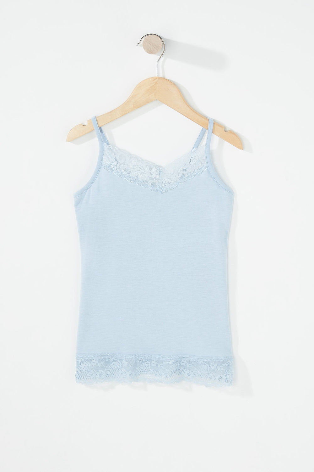 Kids Camisole côtelée ornée de dentelle pour fille Bleu pâle