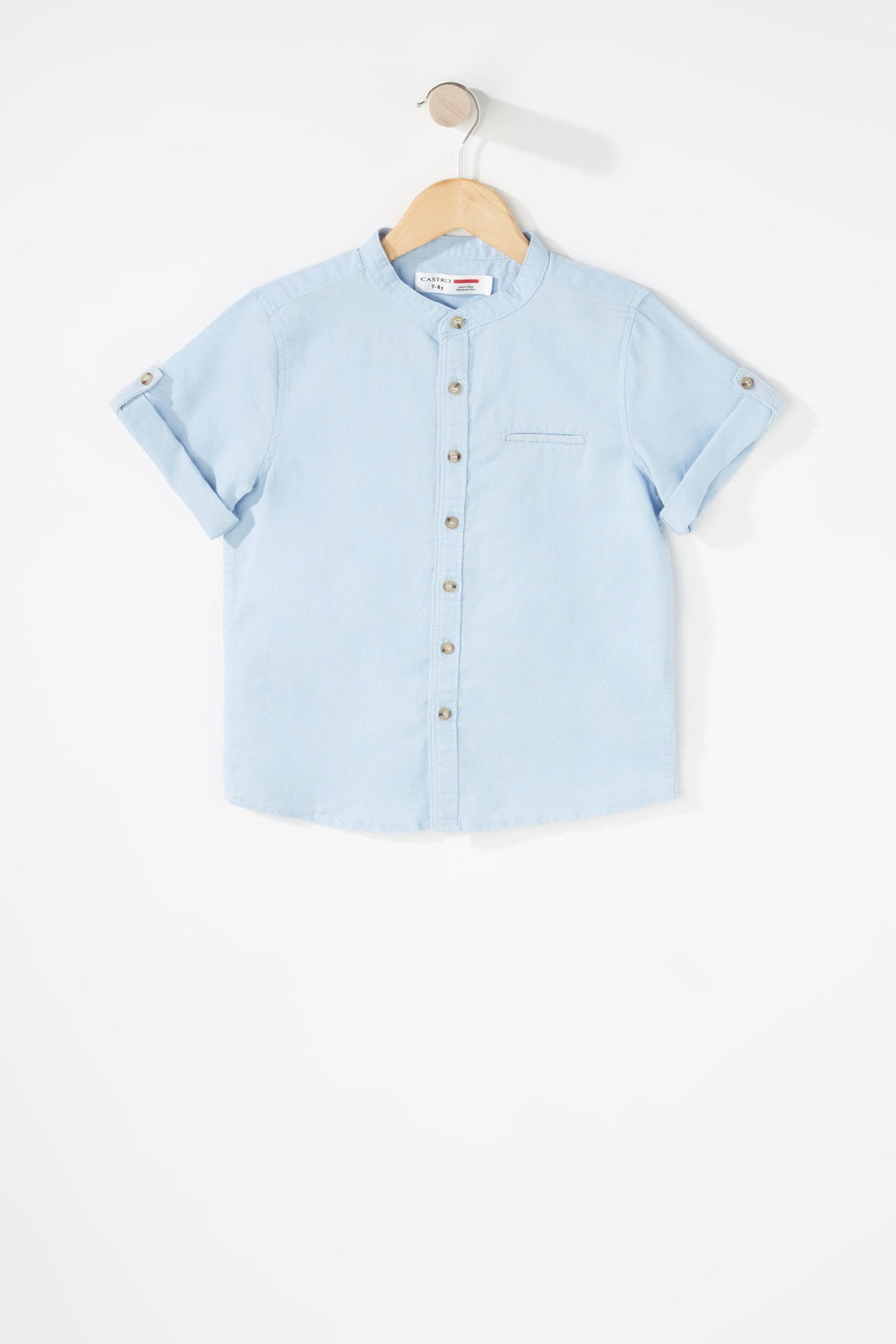 Kids Chemise boutonnée en lin à manches roulées pour garçon Bleu pâle
