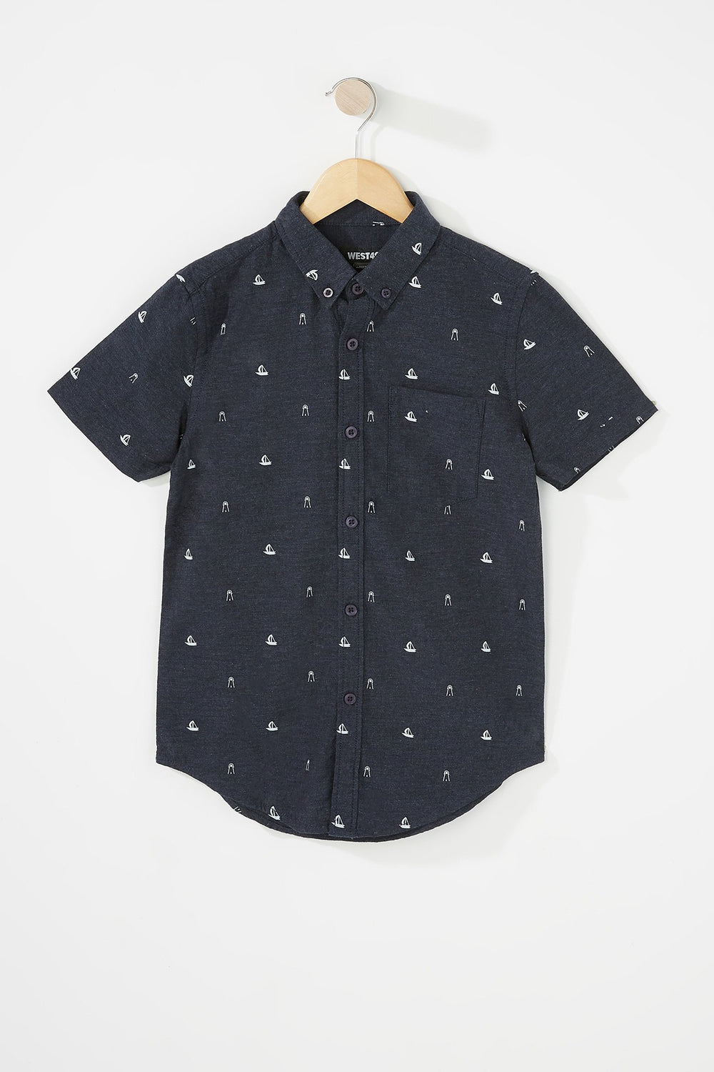 Kids Chemise boutonnée imprimée à manches courtes et col épinglé pour garçon Bleu pâle