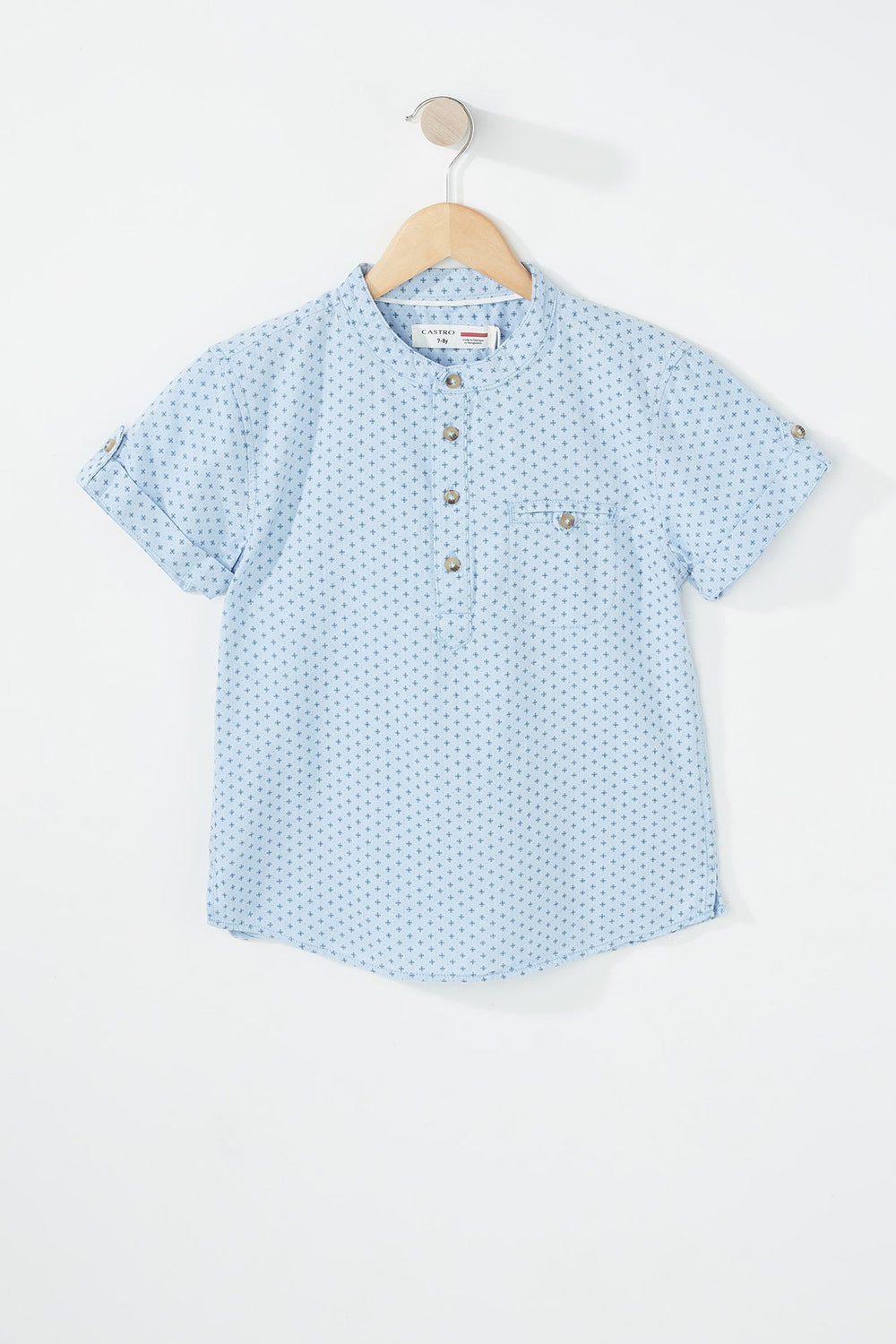 Kids Chemise henley à manches courtes roulées avec poche pour garçon Bleu pâle