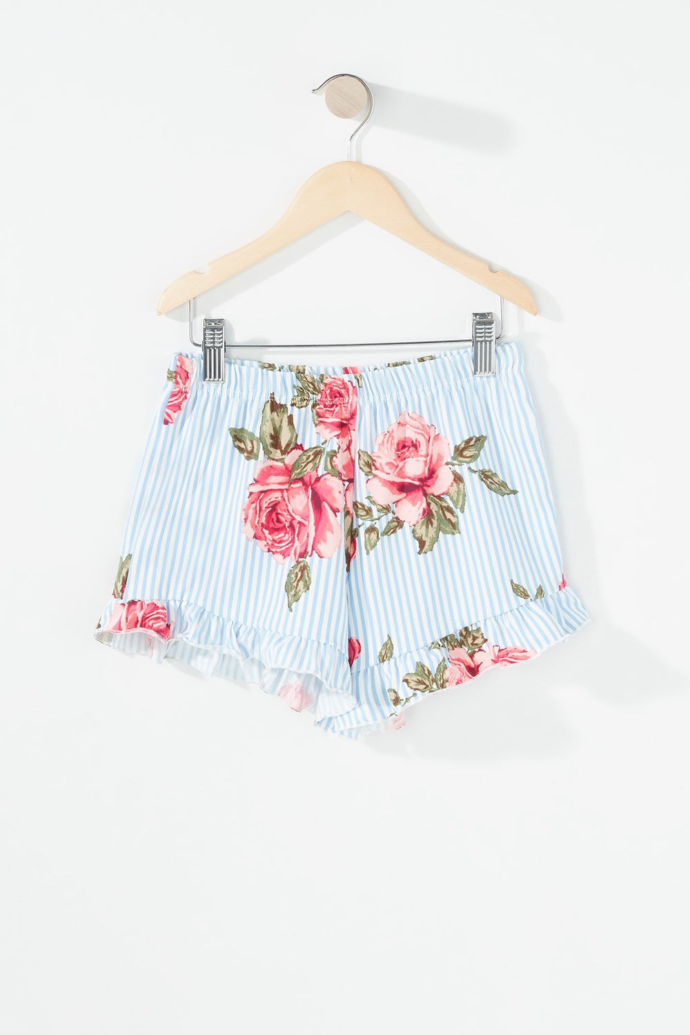 Kids Ensemble deux-pièces blouse et short volantés fleuris pour fille Bleu pâle