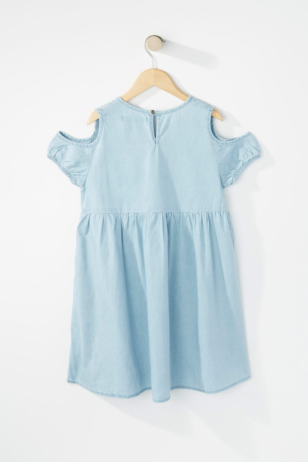 Kids Robe plissée en chambray à épaules dénudées pour fille Bleu pâle