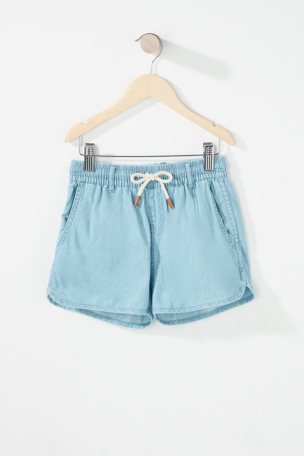 Kids Short en denim à taille coulissante avec corde pour fille Bleu pâle