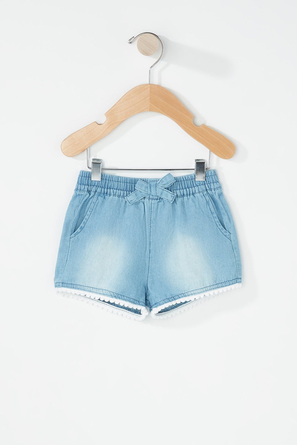 Kids Short en denim avec ourlet crocheté et taille coulissante pour bébé fille Bleu pâle