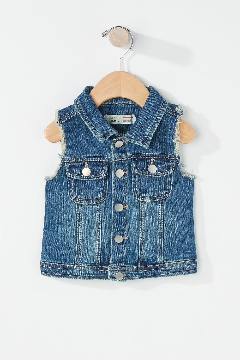 Kids Veste en denim avec franges aux manches pour bébé fille Bleu pâle