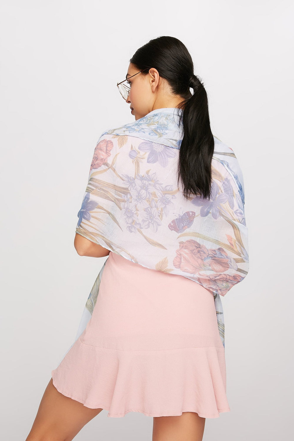 Women Écharpe légère fleurie Bleu roi