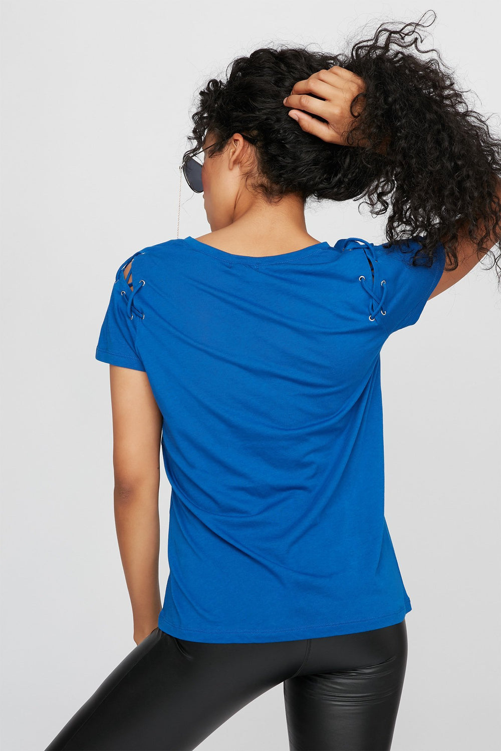Women T-shirt à épaules dénudées Bleu roi