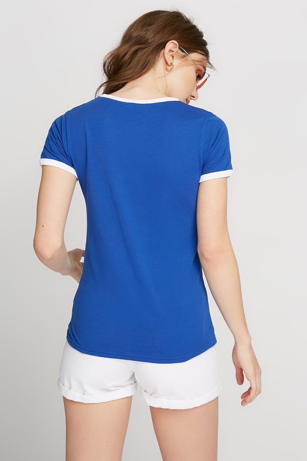 Women T-shirt à liséré contrastant avec imprimé New York 99 Bleu roi