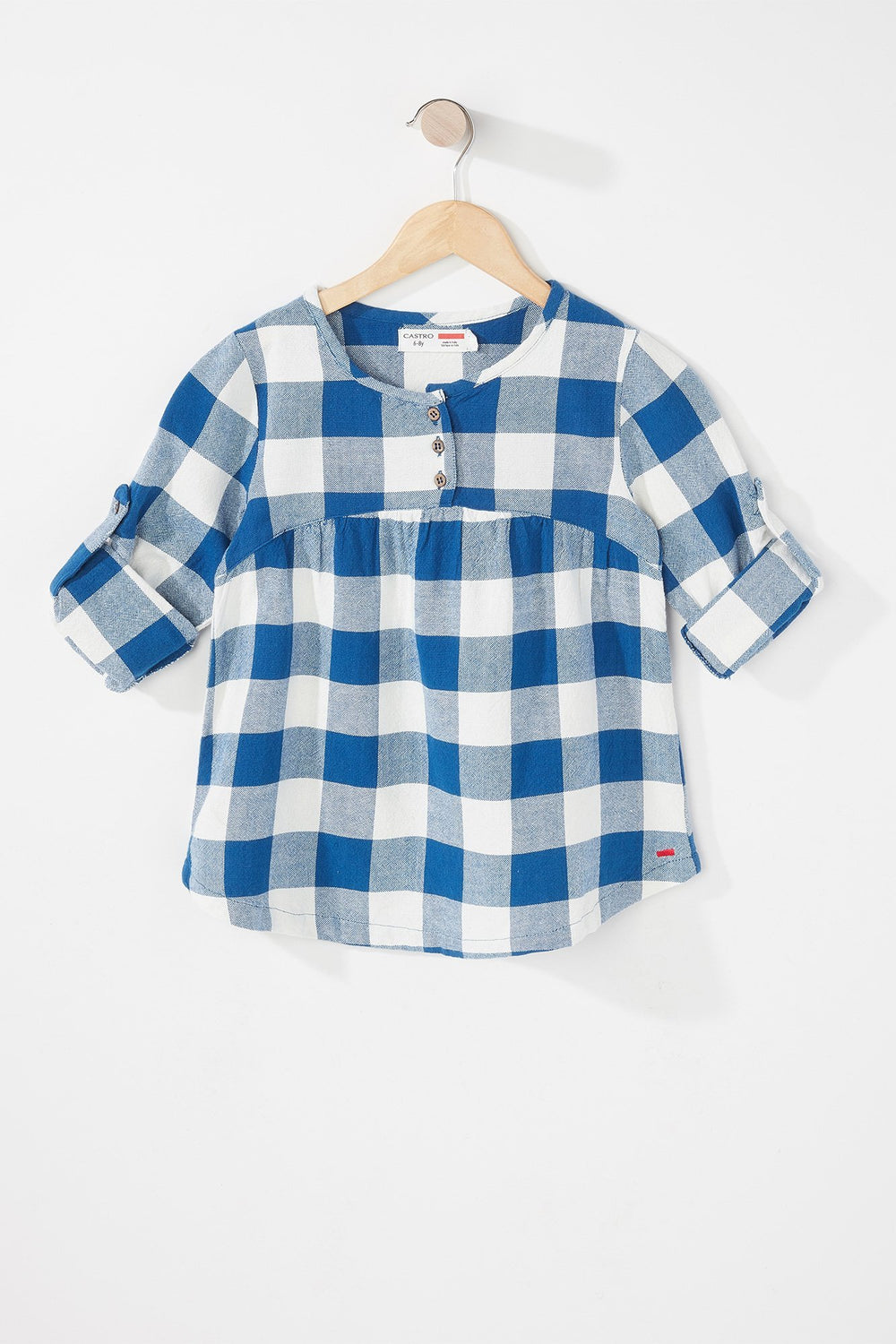 Kids Robe tissée à carreaux avec revers roulés pour fille Bleu roi