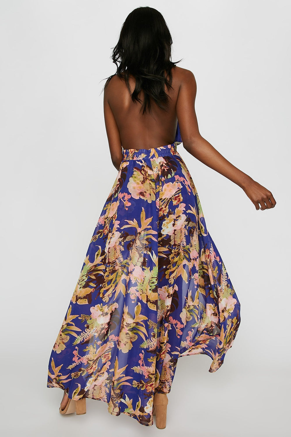 Women Combi-short bain-de-soleil en filet fleuri à décolleté plongeant Bleu