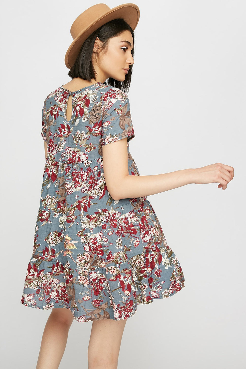Women Robe à basque fleurie à encolure dégagée Bleu
