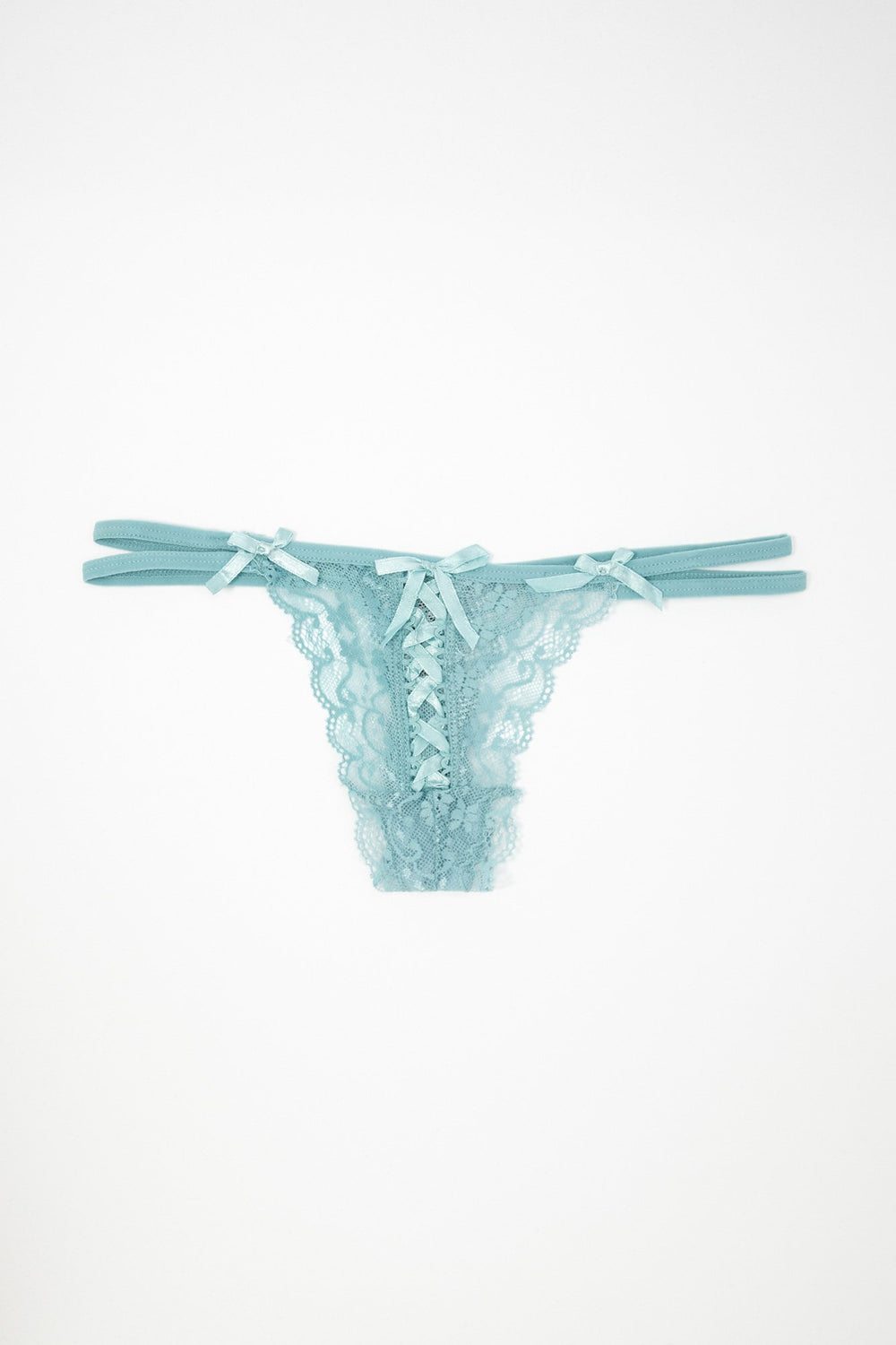 Women Tanga en dentelle lacée Bleu