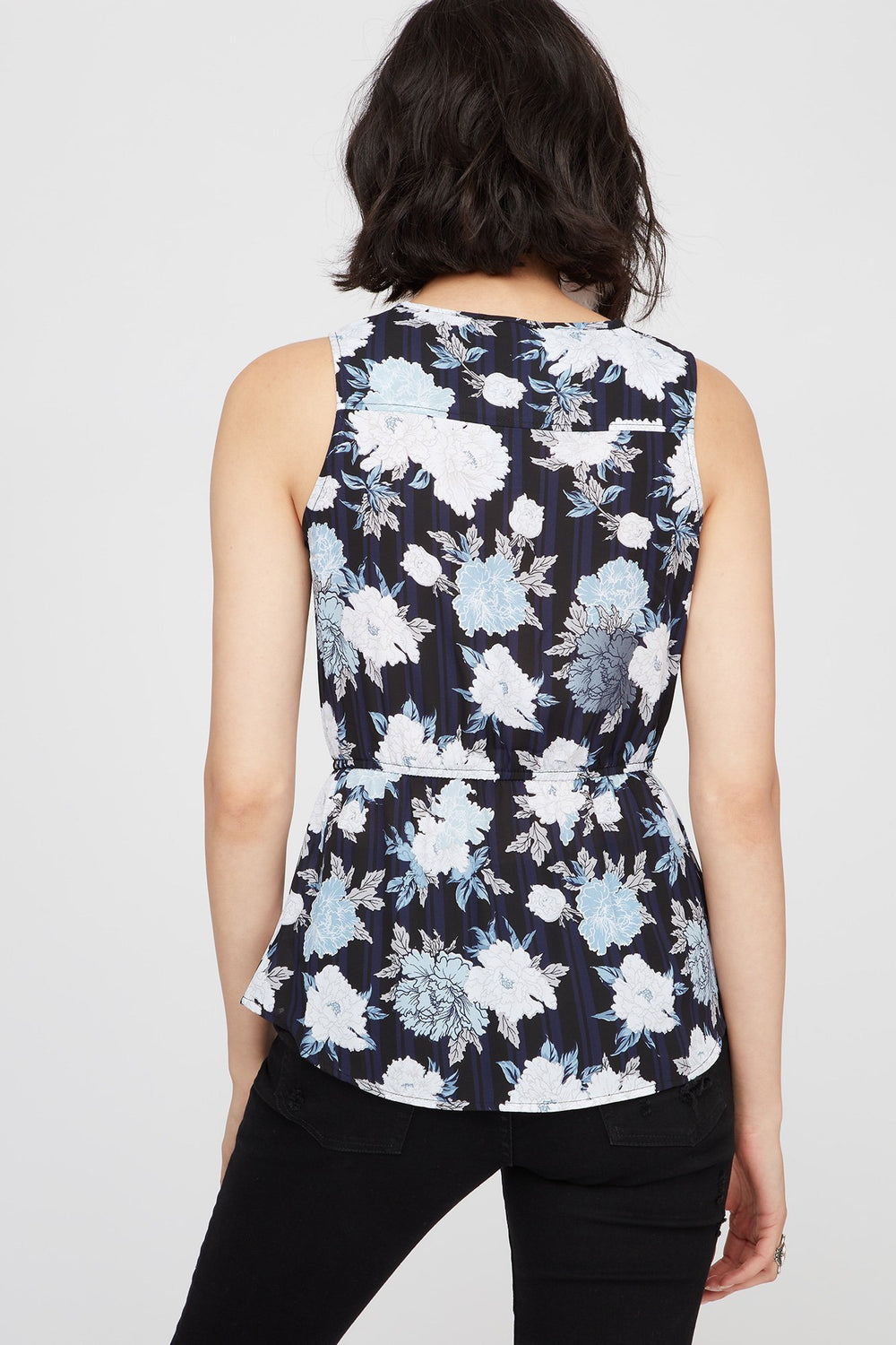 Women Blouse fleurie à taille coulissante et demi-fermeture à glissière Bleu