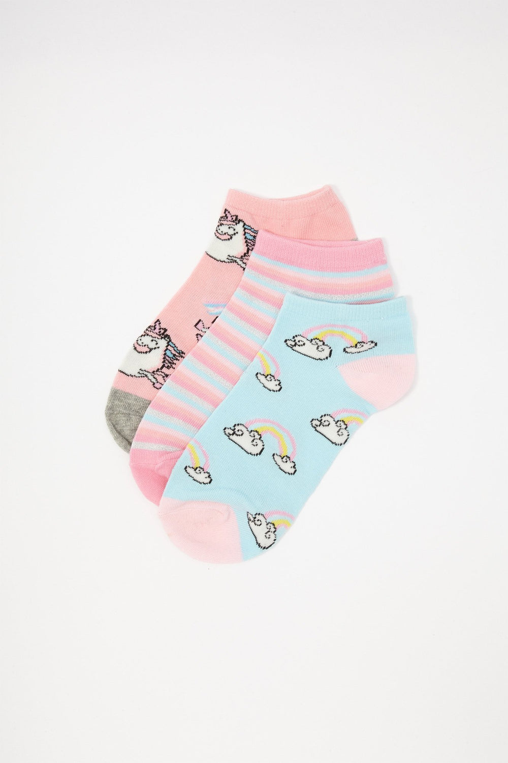 Women Chaussettes à motif de nuages et licornes (3 paires) Bleu