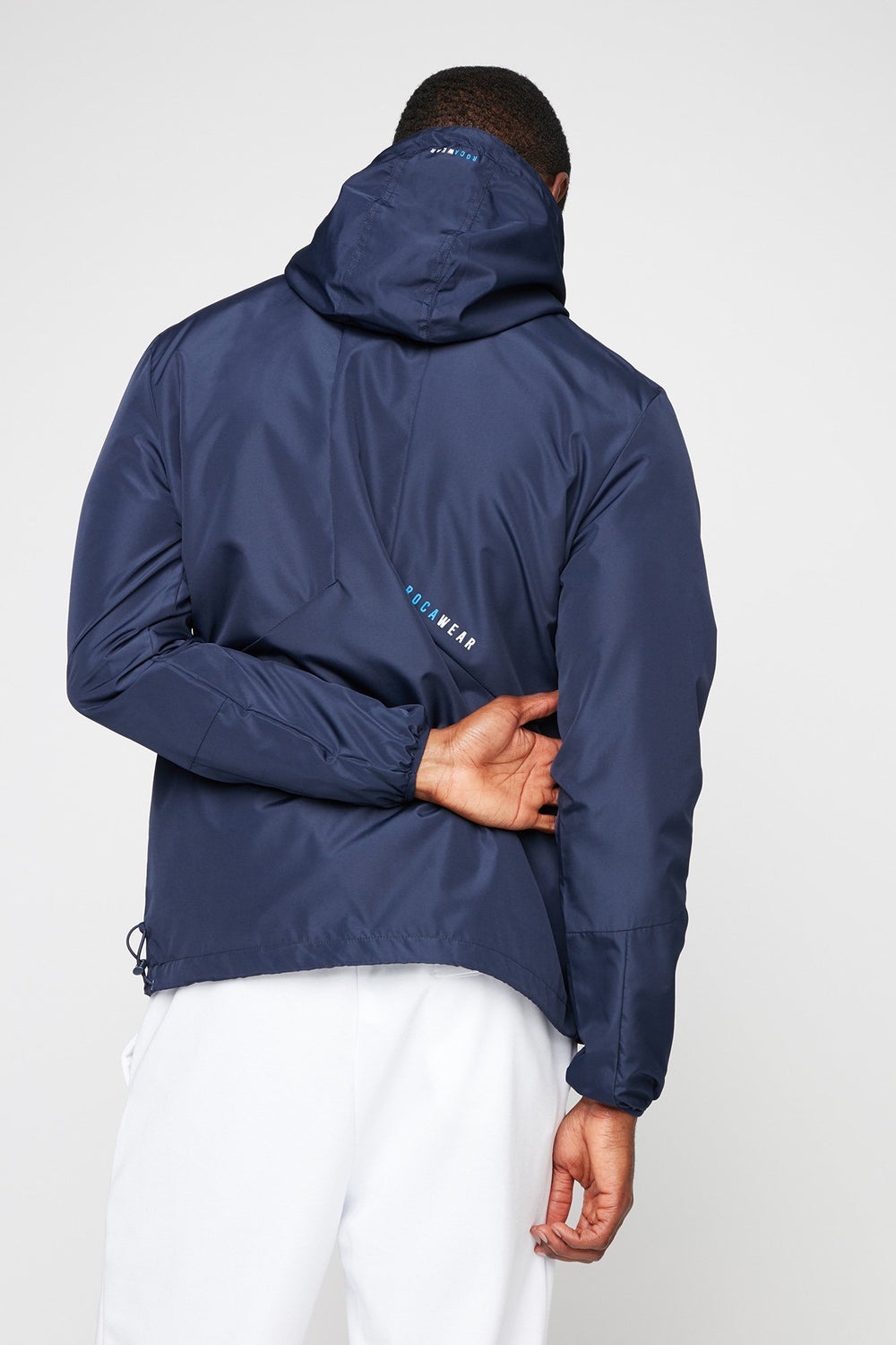 Men Coupe-vent Rocawear à capuchon avec blocs de couleurs et taille coulissante Bleu