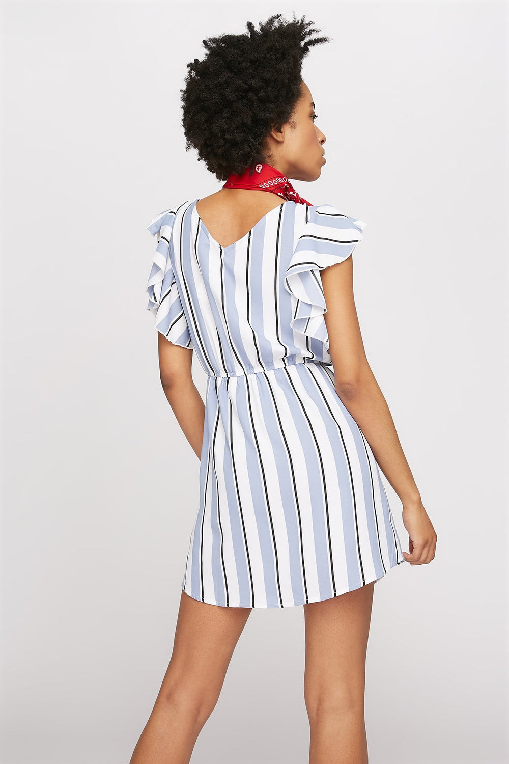 Women Minirobe cache-cur volantée imprimée avec attache Bleu