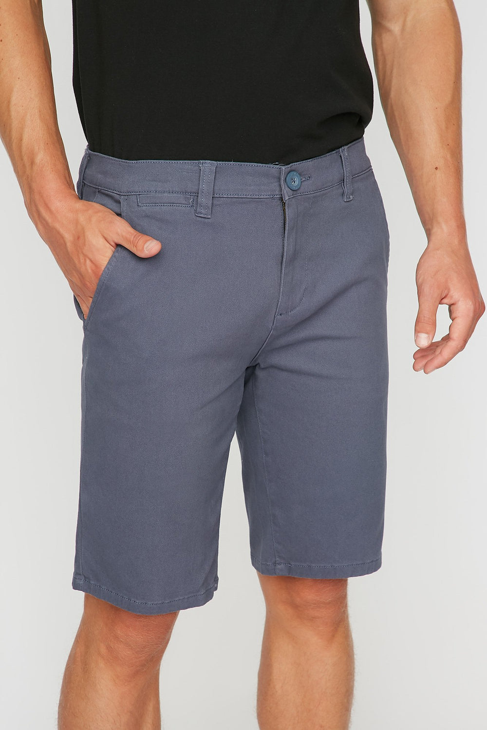 Men Short chino mince à devant plat Bleu