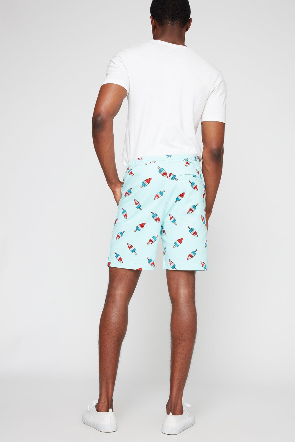 Men Short mince imprimé à taille coulissante Bleu