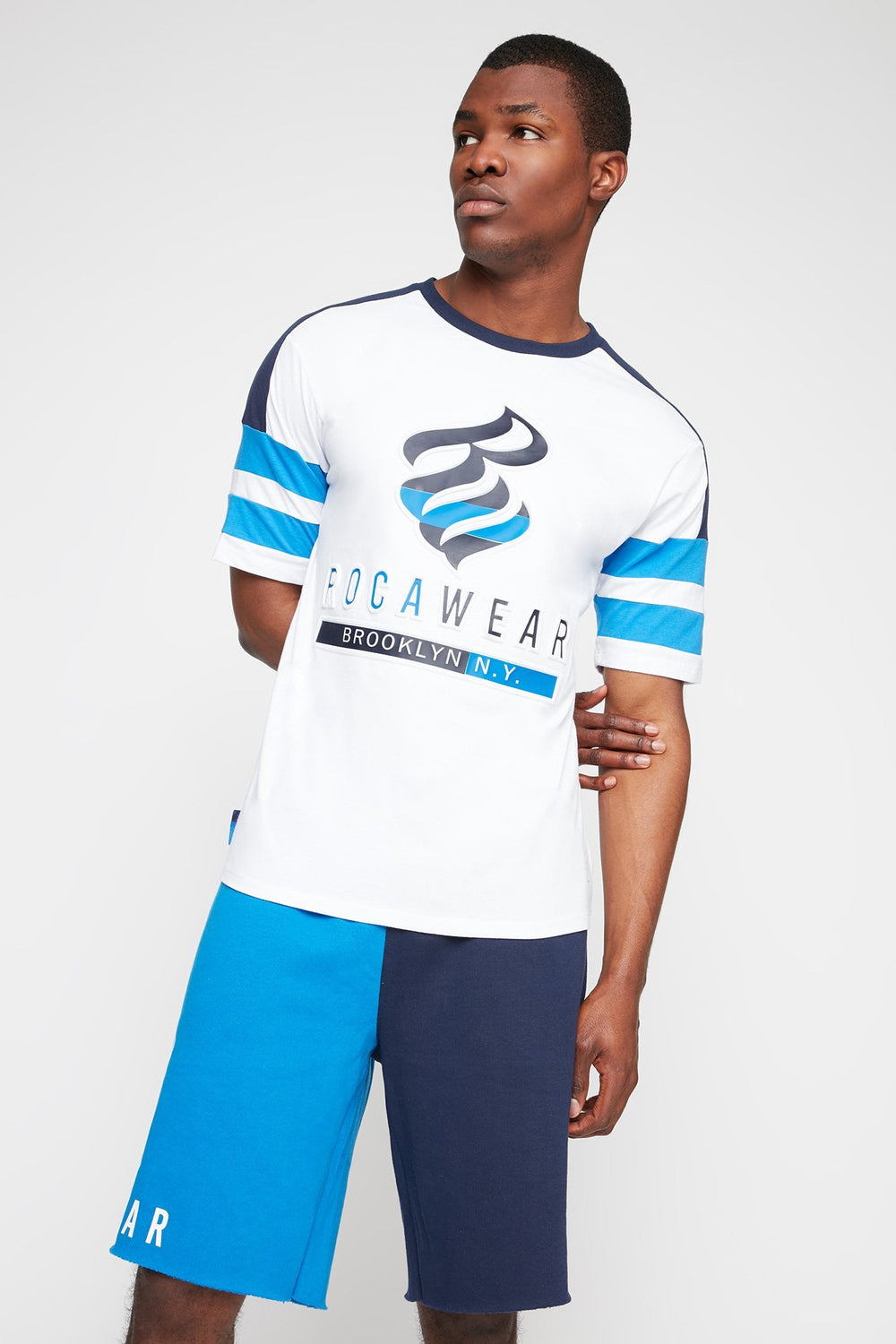 Men T-shirt Rocawear imprimé à rayures latérales Bleu