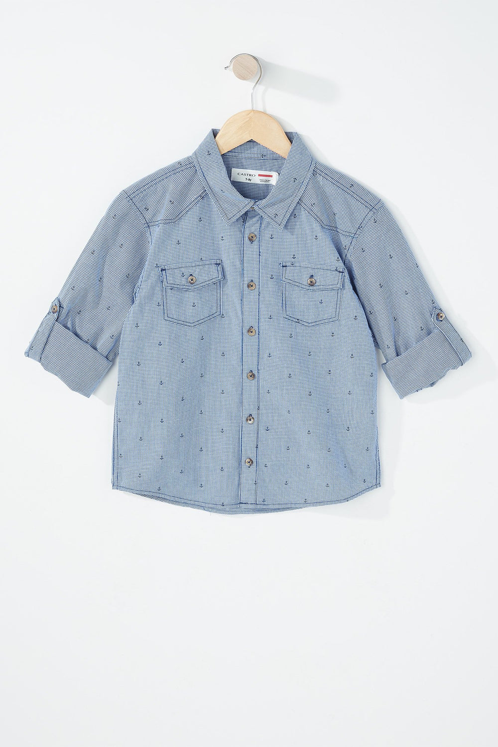 Kids Chemise boutonnée à motif d'ancres avec revers roulés pour garçon Bleu