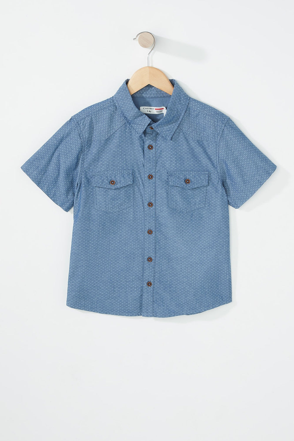 Kids Chemise boutonnée à pois avec manches courtes pour garçon Bleu