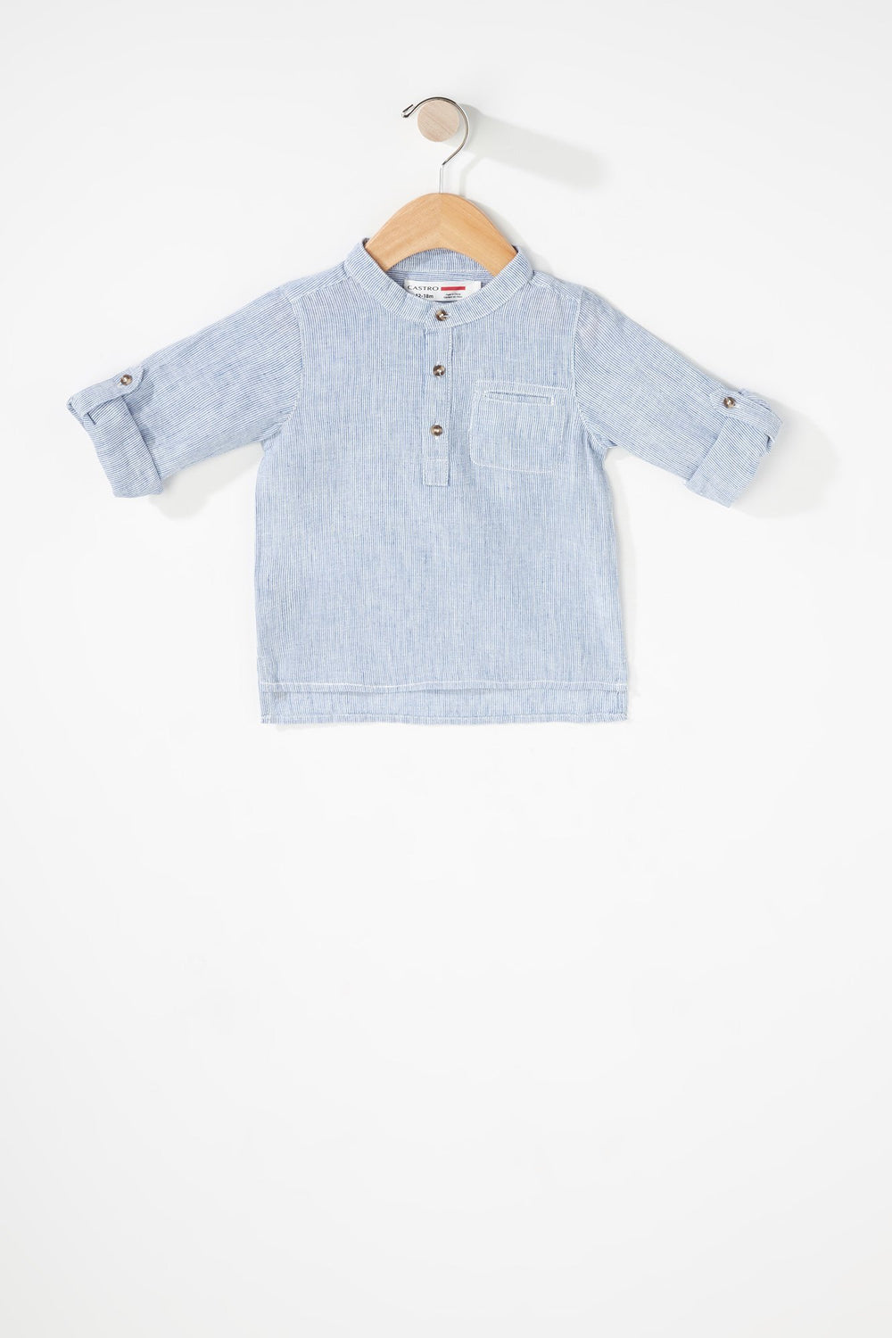 Kids Chemise henley boutonnée rayée en lin pour bébé garçon Bleu
