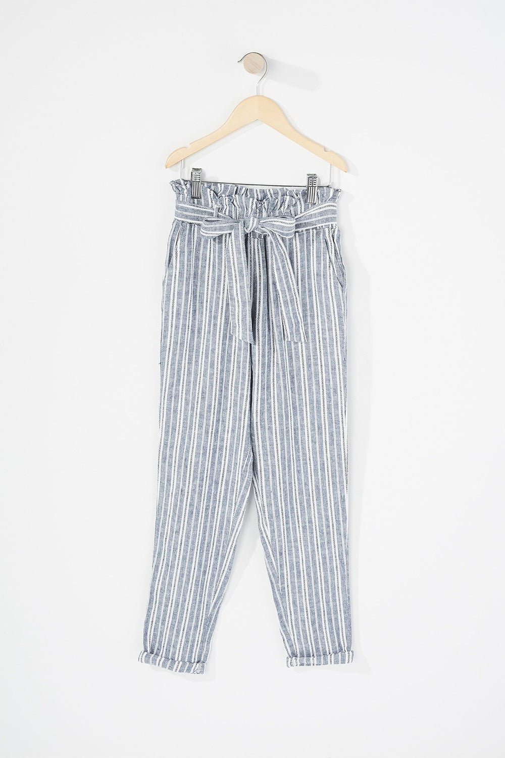 Kids Pantalon à taille haute roulée avec attache pour fille Bleu